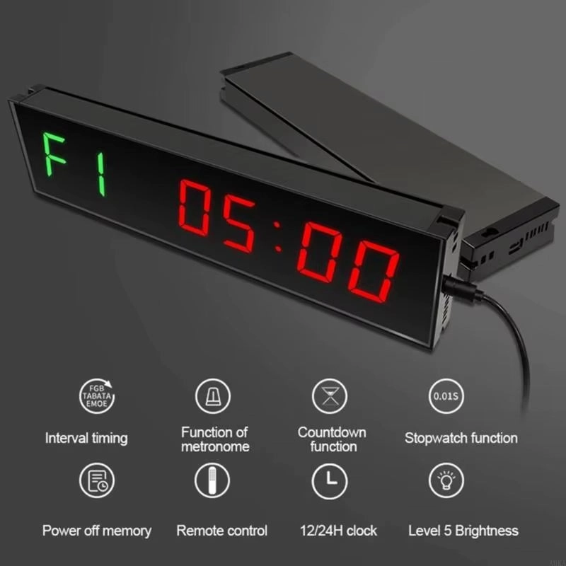 A0KA Gym Timer Clock Remote Control Fitness Interval Timer LED Digital Gym Wall Clock
