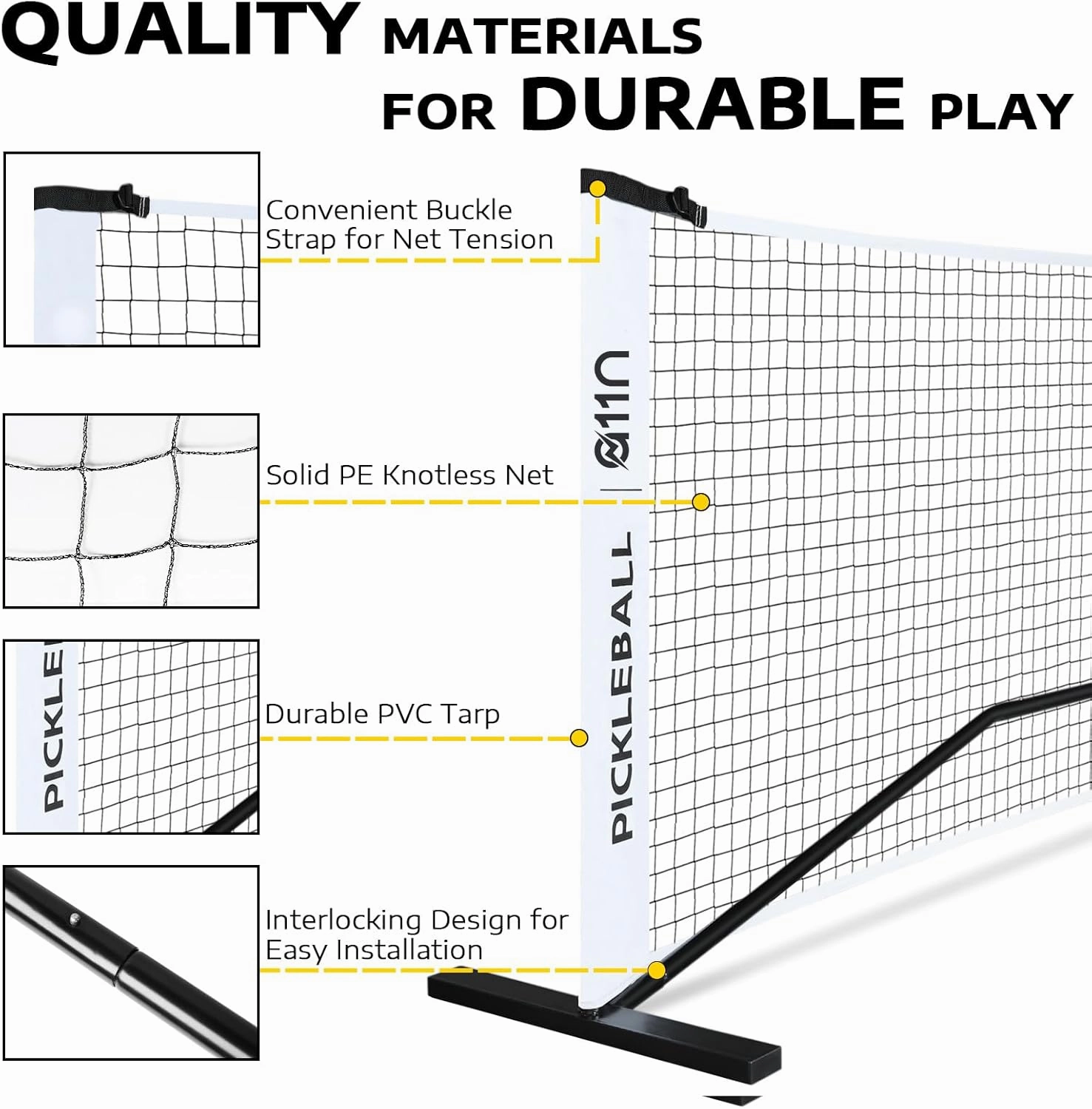 A11N SPORTS Portable Pickleball Net System, Regulation Size with Metal Frame and PE Net, Includes Carrying Bag