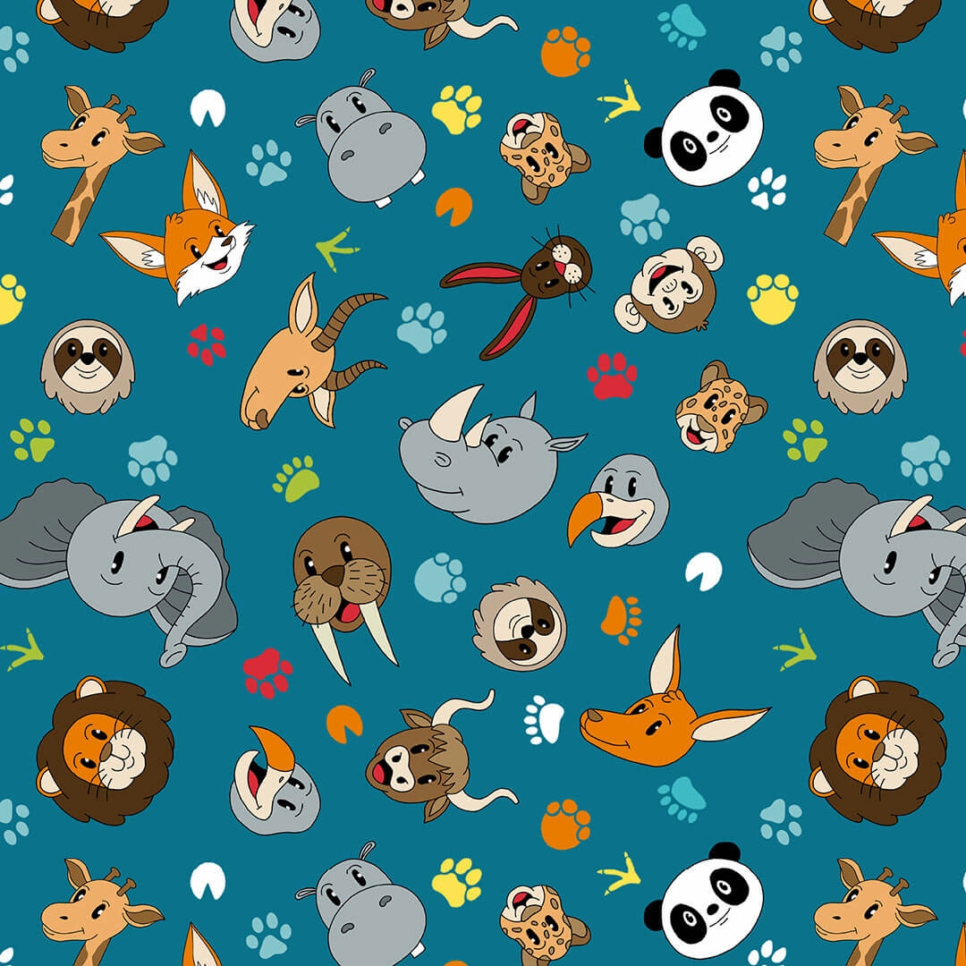 A to Zoo - Tossed Animals Faces Teal