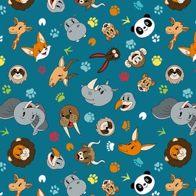 A to Zoo - Tossed Animals Faces Teal