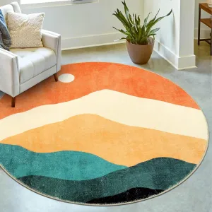 Abstract Round Rug for Bedroom 4ft, Faux Wool Soft Area Circle Area Rug, Boho Washable Low Pile Classroom Rugs, Carpet for Living Room Sofa Bathroom Nursery Kids Room Decor
