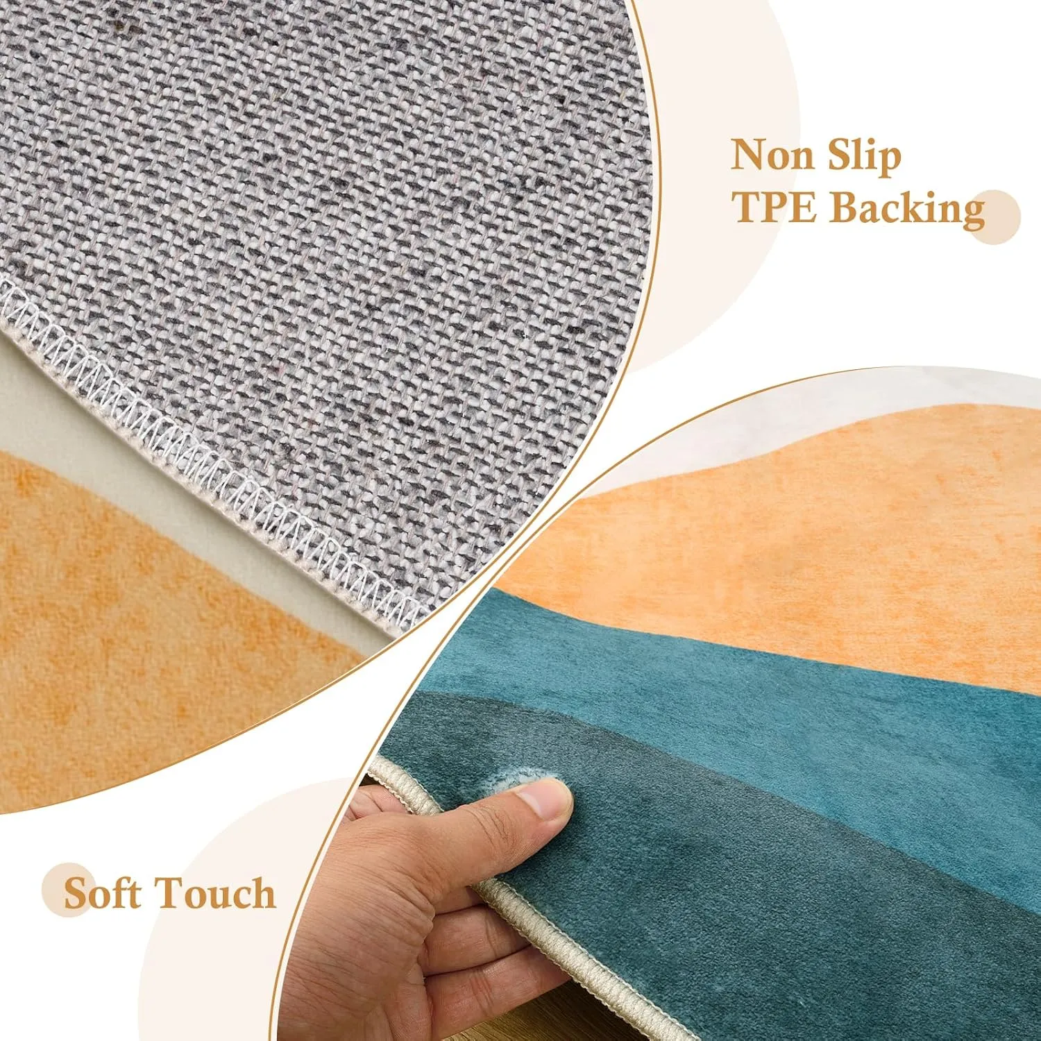 Abstract Round Rug for Bedroom 4ft, Faux Wool Soft Area Circle Area Rug, Boho Washable Low Pile Classroom Rugs, Carpet for Living Room Sofa Bathroom Nursery Kids Room Decor