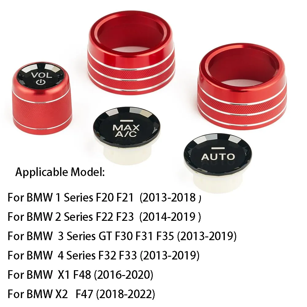 AC Air Conditioning Climate Control Button & Radio Volume Knob Switch Ring Covers Compatible with BMW 1 2 3 3GT 4 X1 Series F20 F22 F30 F31 F32 F33 F80 F82 F87 F48