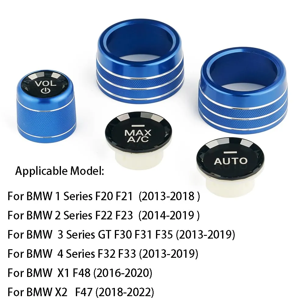 AC Air Conditioning Climate Control Button & Radio Volume Knob Switch Ring Covers Compatible with BMW 1 2 3 3GT 4 X1 Series F20 F22 F30 F31 F32 F33 F80 F82 F87 F48