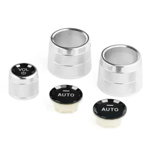 AC Air Conditioning Climate Control Button & Radio Volume Knob Switch Ring Covers Compatible with BMW 5 6 7 X5 X6 Series F10 F11 F18 F12 F13 F01 F02 F15 F16 with AUTO Button (Silver)