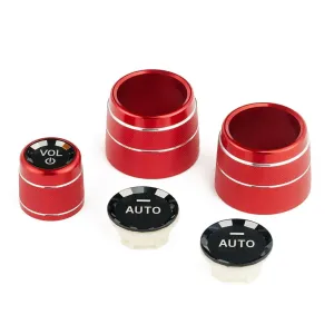 AC Air Conditioning Climate Control Button & Radio Volume Knob Switch Ring Covers Compatible with BMW 5 6 7 X5 X6 Series F10 F11 F18 F12 F13 F01 F02 F15 F16 with AUTO Button(Red)