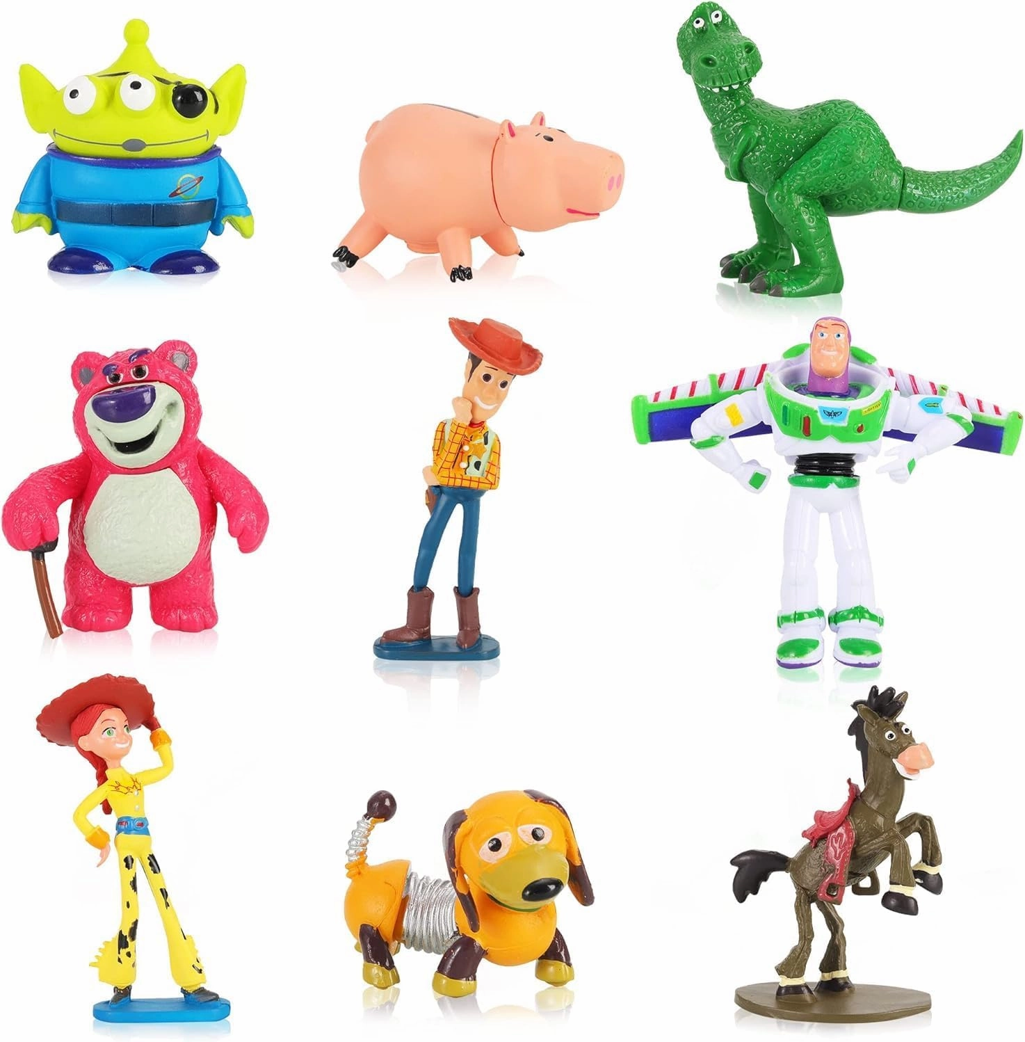 Action Figures Toys Set, 1.5-2.7 inches Tall Action Figures with Woody, Buzz and Jessie,Toy Anime Figurines Characters (9 Pack)