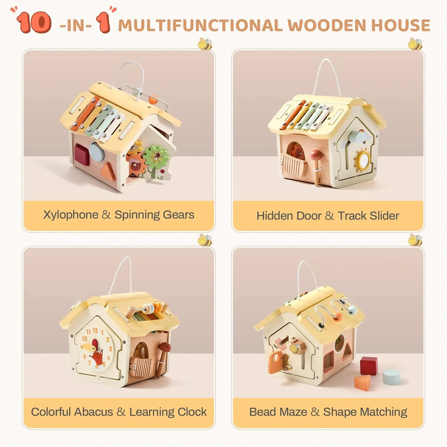 Activity Cube Montessori Toys 10-in-1 Wooden Toy | Multifunctional Early Educational Development Toys | Baby Activity Cubes for Girls Boy | Montessori Cube Toddler Toy Birthday Gift