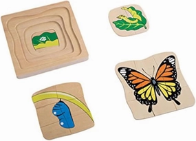 Adena Montessori Puzzle Life Cycle of Butterfly Wooden 4 Layers -Montessori Animals Jigsaw Puzzle for Kids
