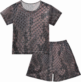 Aflyko Boys' Cotton Shorts Set Fancy Snakeskin Luxury Brown 2 Piece Summer Clothes