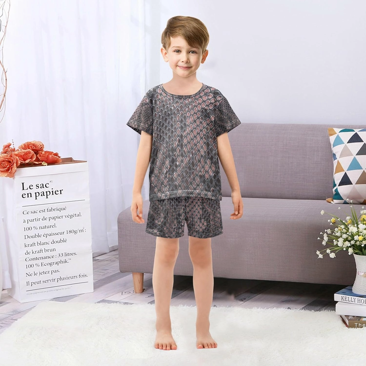 Aflyko Boys' Cotton Shorts Set Fancy Snakeskin Luxury Brown 2 Piece Summer Clothes