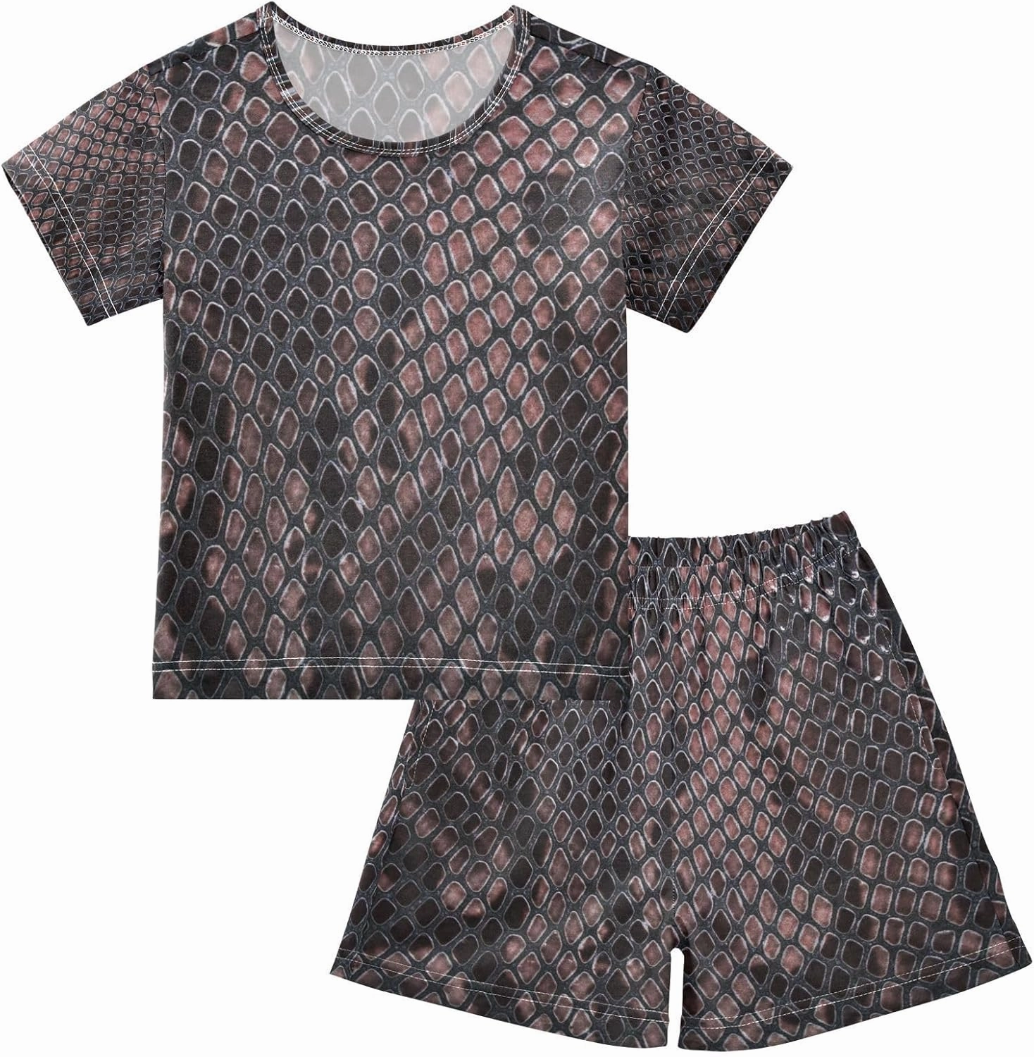Aflyko Boys' Cotton Shorts Set Fancy Snakeskin Luxury Brown 2 Piece Summer Clothes