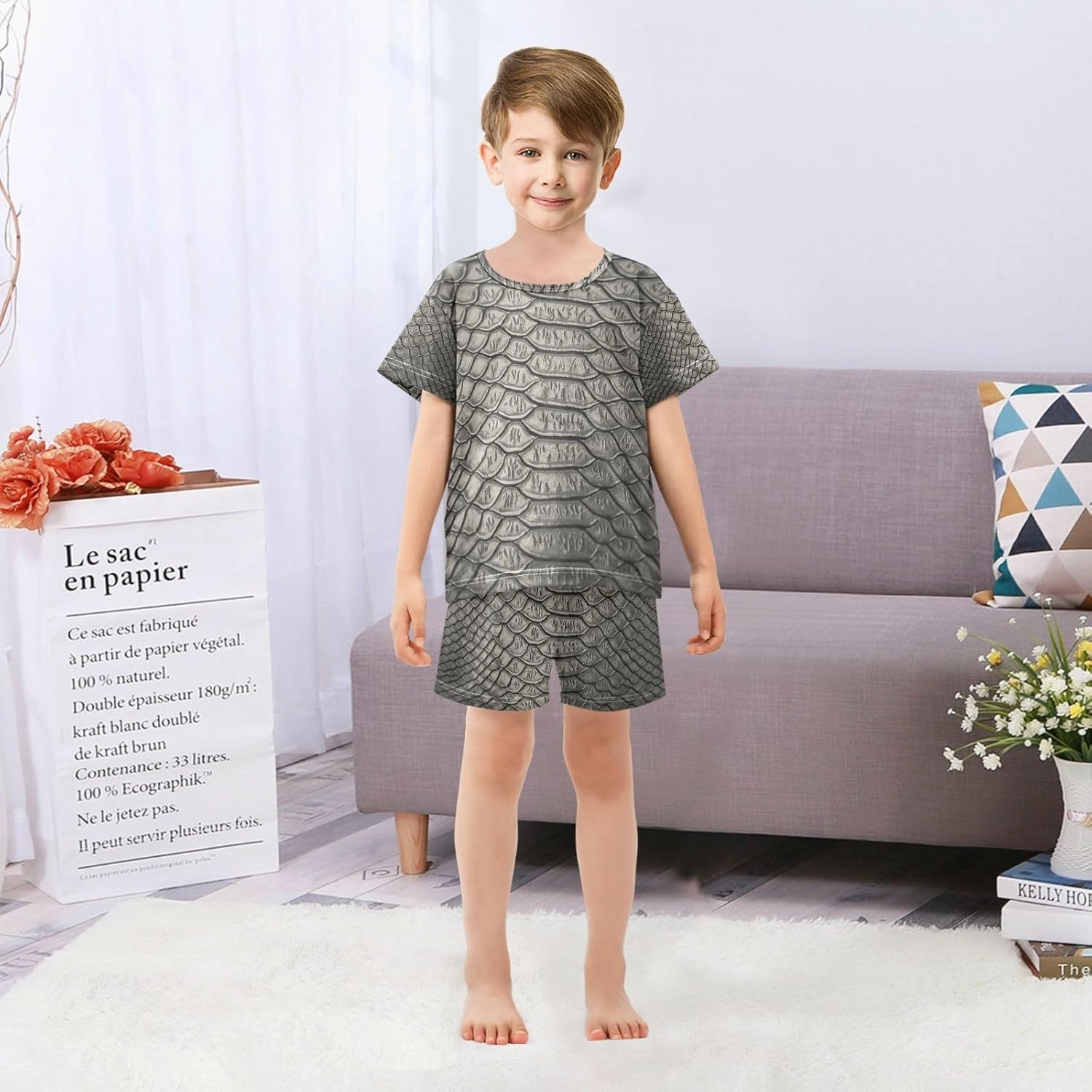 Aflyko Boys' Cotton Shorts Set Fancy Snakeskin Luxury Dark 2 Piece Summer Clothes