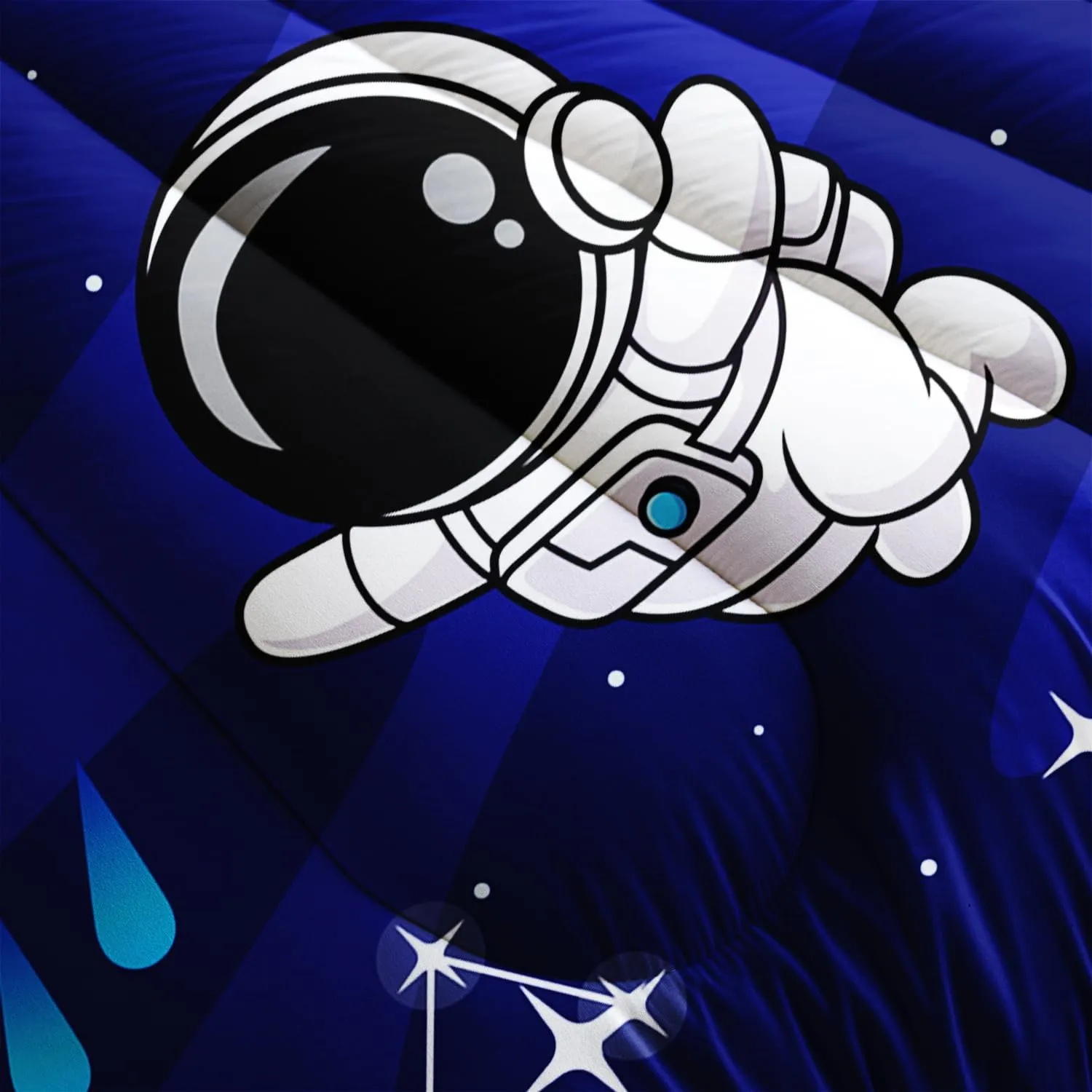 AILONEN Cartoon Astronaut Comforter Set Queen Size, Cute Astronaut with Rockets Bedding Set for Kids Boys,Outer Space Explorer Theme Bed in a Bag Duvet Set,1 Quilt Sheet 2 Pillowcases,3 PCS