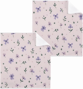 ALAZA Cotton Wash Cloths Set Face Cloths Washcloth Small 4 Pack Lilac Florals Bows Absorbent Soft Fingertip Towels 12 x 12 Inches