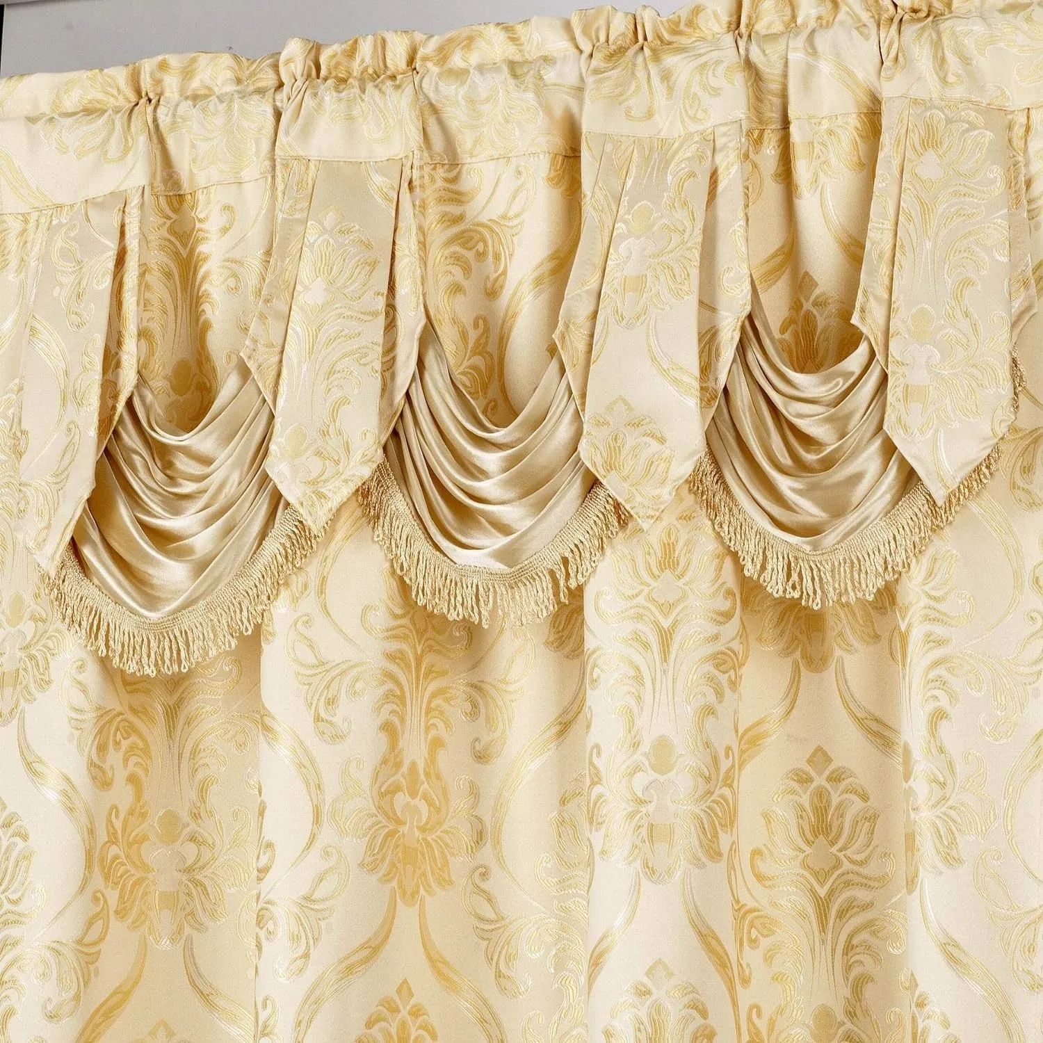 All American Collection New 4 Piece Drape Set with Attached Valance and Sheer with 2 Tie Backs Included (84" Length, Gold)