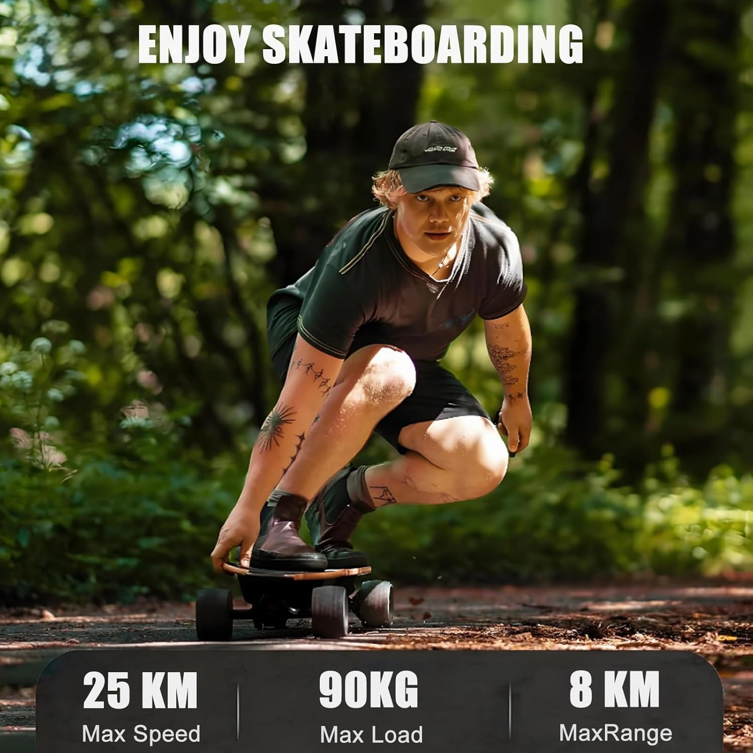 All-Terrain Electric Longboard Skateboard with Remote, 25km (15.6mph) W/4400mah Battery 8km (9.4 Mi) Range, Smooth Braking & 4-Speed ​​Control - 90kg (200lb) Capacity Maple Deck,TypeC
