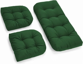 All Weather Wicker Chair Cushions of 3 Pieces, Waterproof Outdoor Wicker Chair Cushion for Patio Furniture Loveseat Settee Bench, 1 Loveseat and 2 U-Shaped Thickened Cushions, Green