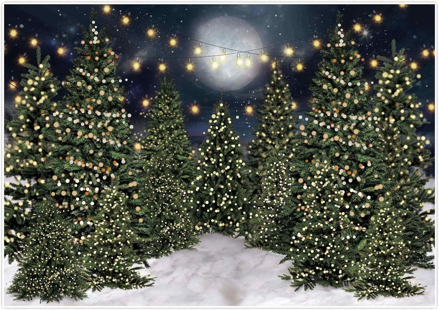 Allenjoy 82" x 59" Christmas Forest Photography Backdrop Winter Wonderland Snow Tree Starry Sky Xmas Photocall Background Happy New Year Party Banner Decor Newborn Baby Photo Shoot Booth Studio Props