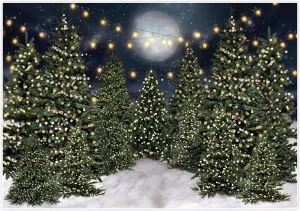 Allenjoy 82" x 59" Christmas Forest Photography Backdrop Winter Wonderland Snow Tree Starry Sky Xmas Photocall Background Happy New Year Party Banner Decor Newborn Baby Photo Shoot Booth Studio Props
