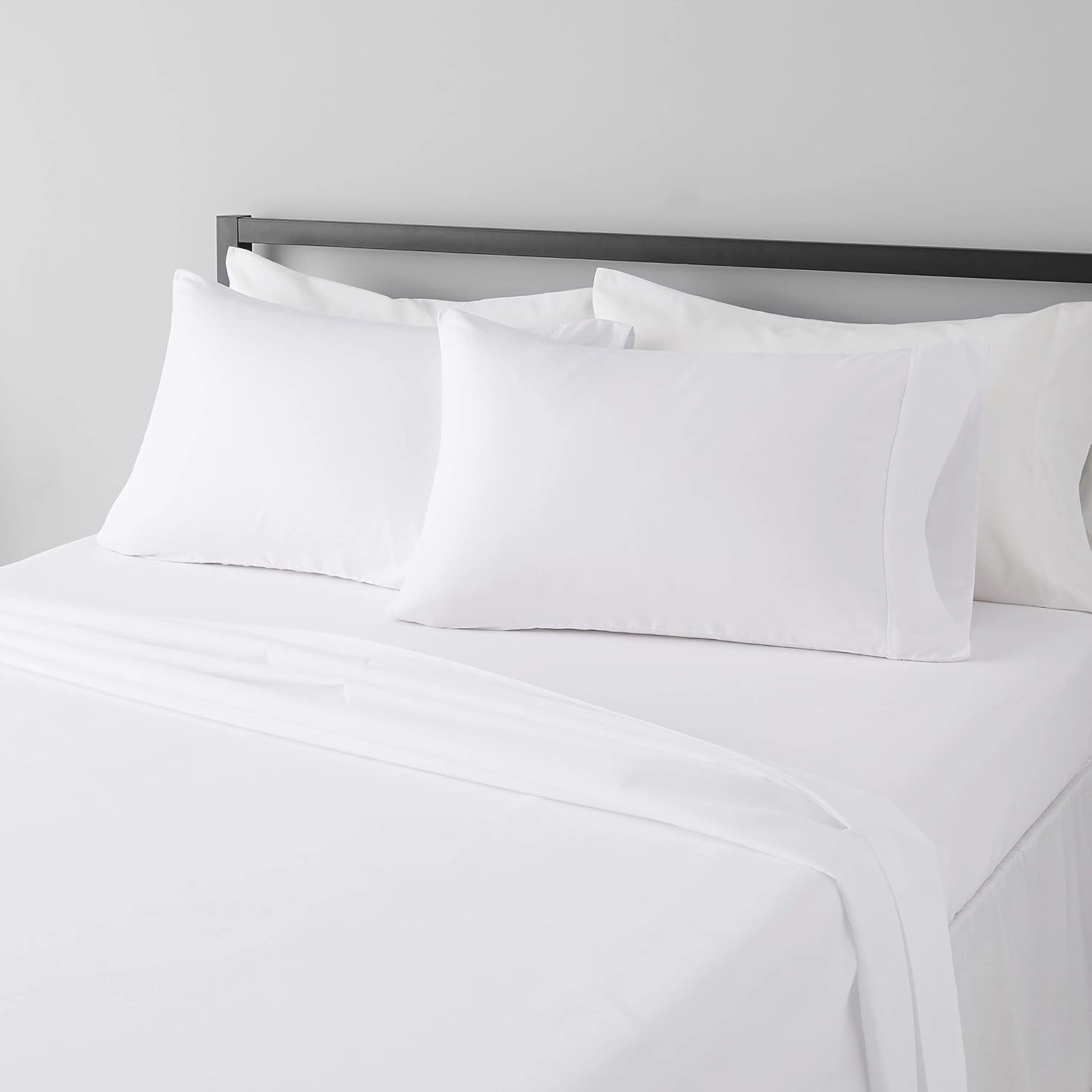 Amazon Basics Lightweight Super Soft, Wrinkle-Free, Easy Care Microfiber 4-Piece Bed Sheet Set with 14-Inch Deep Pockets, Full, Bright White, Solid