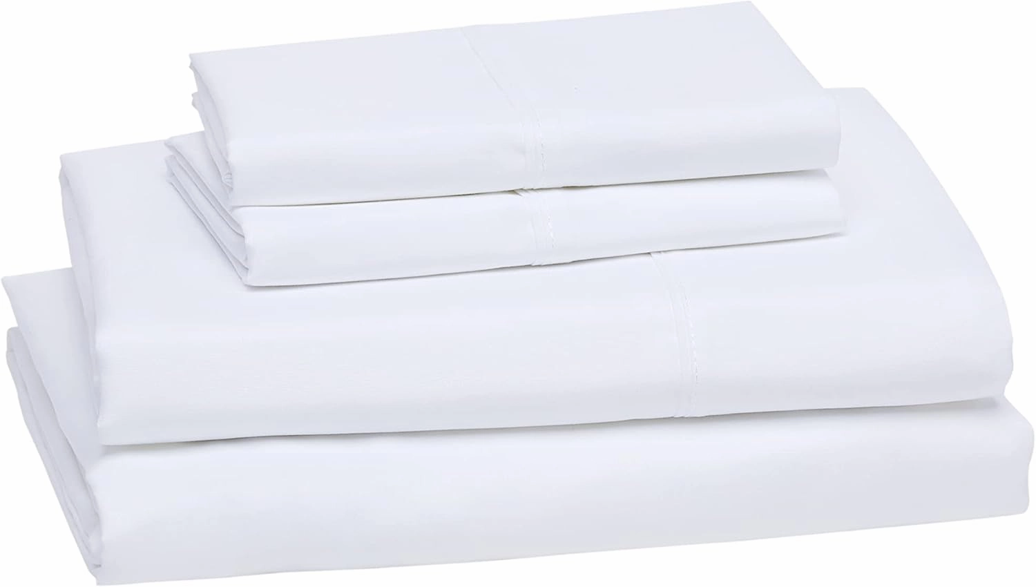Amazon Basics Lightweight Super Soft, Wrinkle-Free, Easy Care Microfiber 4-Piece Bed Sheet Set with 14-Inch Deep Pockets, Full, Bright White, Solid
