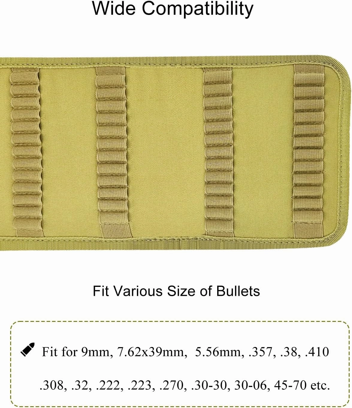Ammo Wallet, 50 Rounds Rifle Ammo Pouch for Bullets, Foldable Molle Cartridge Wallet Tactical Bullet Holder Firearm Ammunition Carrier Bag for 9mm .38 .357 .410 .308 30-06 45-70
