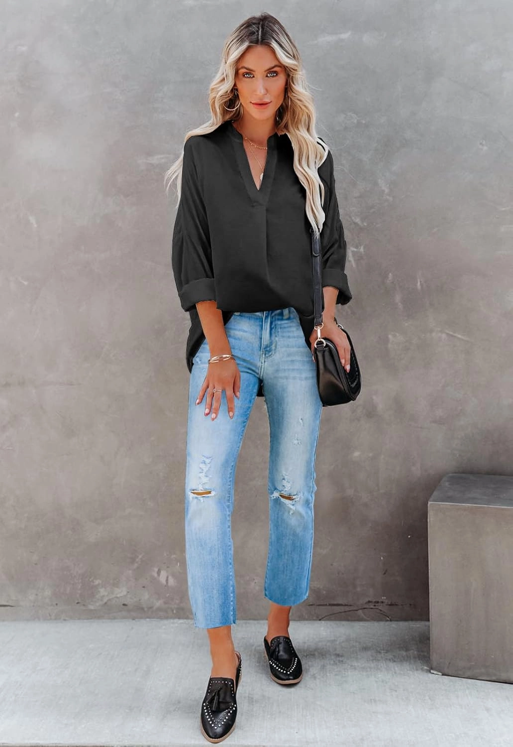 ANCAPELION Women’s Summer Chiffon Blouse Casual Short Sleeve V Neck Shirt Loose Printed Cuffed Sleeve Tunic Tops for Women