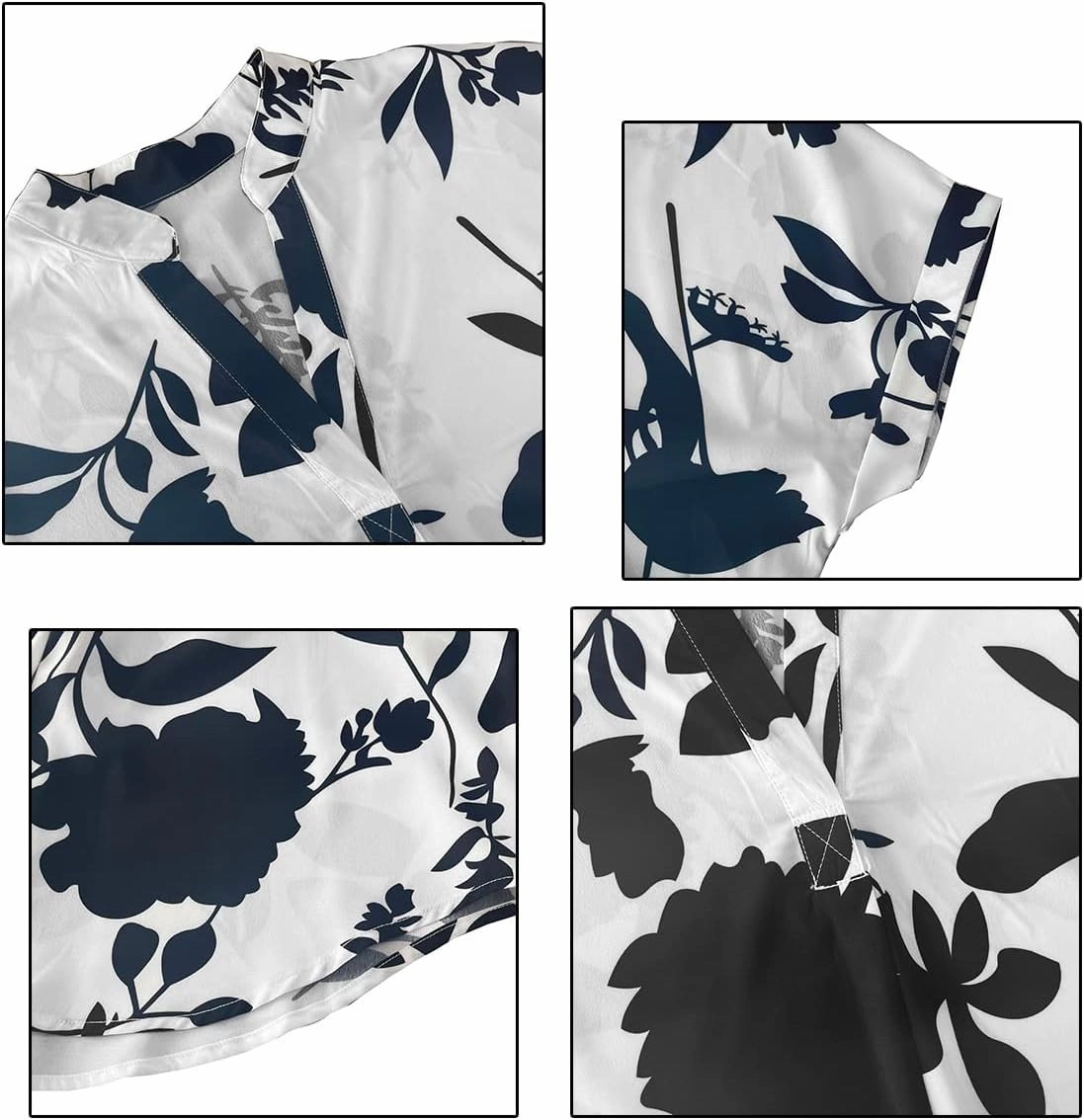ANCAPELION Women’s Summer Chiffon Blouse Casual Short Sleeve V Neck Shirt Loose Printed Cuffed Sleeve Tunic Tops for Women