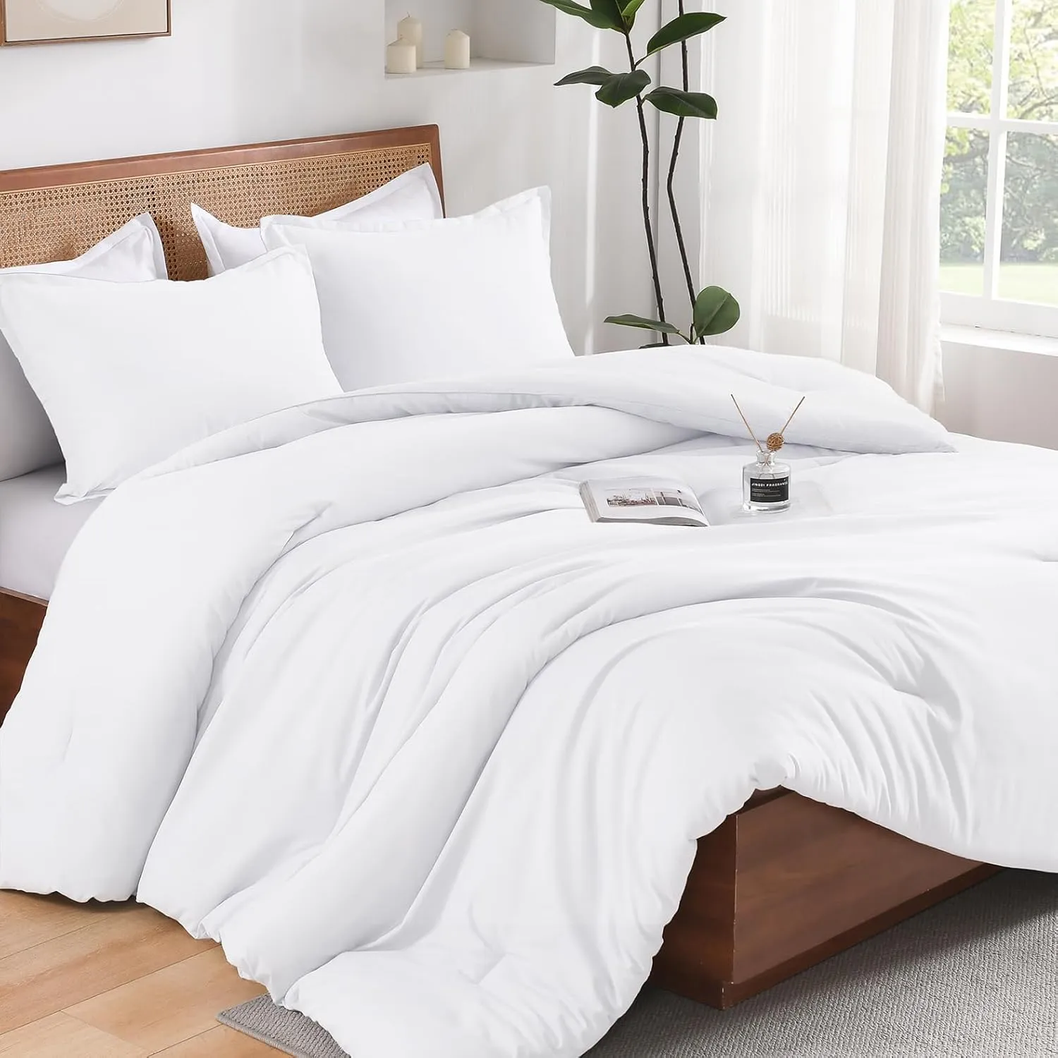 Andency White King Size Comforter Set, 3 Pieces Boho Solid Bedding Comforters & Sets for Women Men, Soft Lightweight Fluffy All Season Down Alternative Bed Blanket Quilt Set