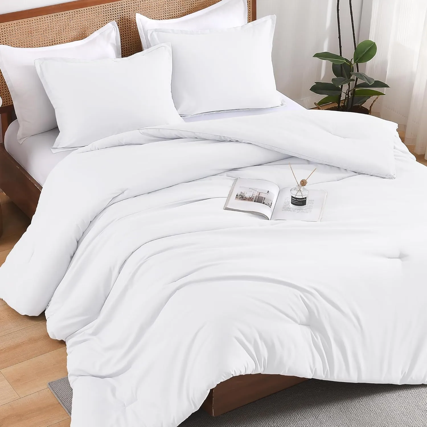 Andency White King Size Comforter Set, 3 Pieces Boho Solid Bedding Comforters & Sets for Women Men, Soft Lightweight Fluffy All Season Down Alternative Bed Blanket Quilt Set