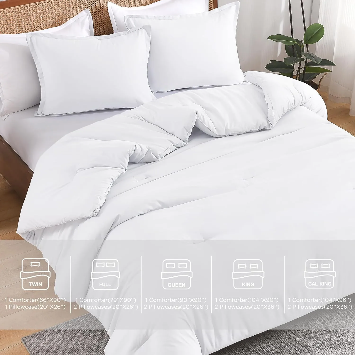 Andency White King Size Comforter Set, 3 Pieces Boho Solid Bedding Comforters & Sets for Women Men, Soft Lightweight Fluffy All Season Down Alternative Bed Blanket Quilt Set