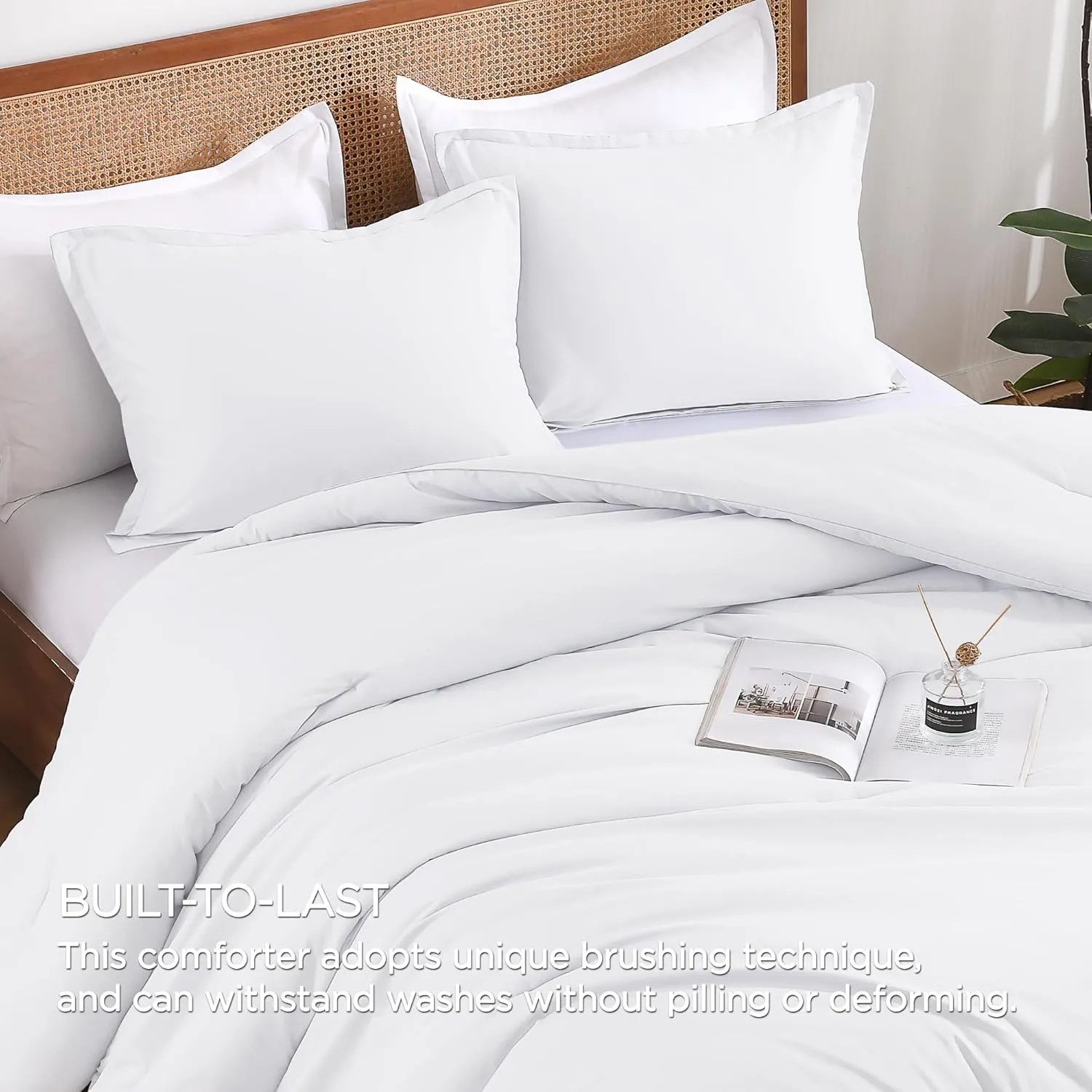 Andency White King Size Comforter Set, 3 Pieces Boho Solid Bedding Comforters & Sets for Women Men, Soft Lightweight Fluffy All Season Down Alternative Bed Blanket Quilt Set