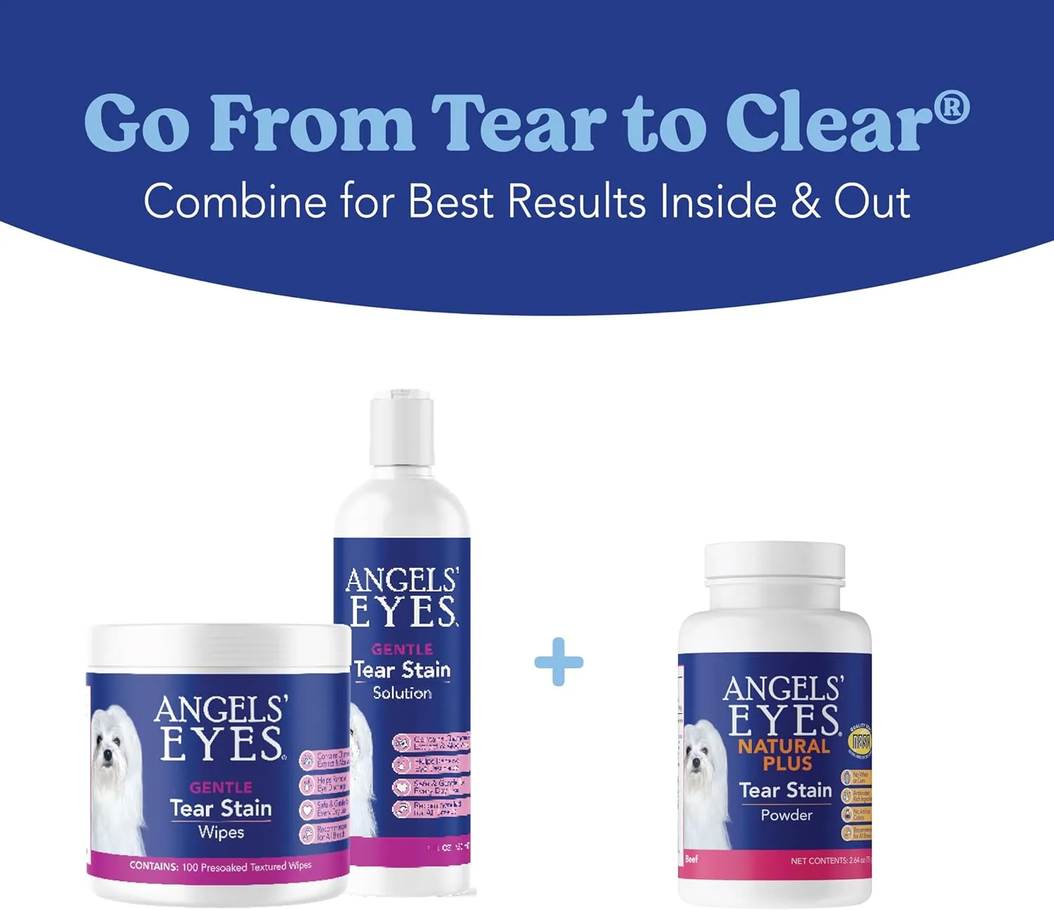 ANGELS' EYES NATURAL PLUS Tear Stain Prevention Beef Powder for Dogs | All Breeds | No Wheat No Corn | Daily Support for Eye Health | Proprietary Formula |Limited Ingredients | Net Content 45g