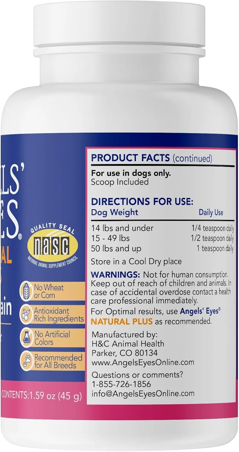 ANGELS' EYES NATURAL PLUS Tear Stain Prevention Beef Powder for Dogs | All Breeds | No Wheat No Corn | Daily Support for Eye Health | Proprietary Formula |Limited Ingredients | Net Content 45g