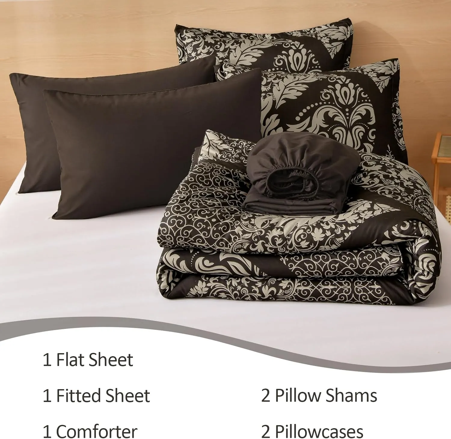 Anibedding Brown Comforter Set Queen Size,7 Pieces Bed in a Bag Bohemian Damask Comforter and Sheet Set, Soft Lightweight Microfiber Bedding Set for All Season (90"x90")