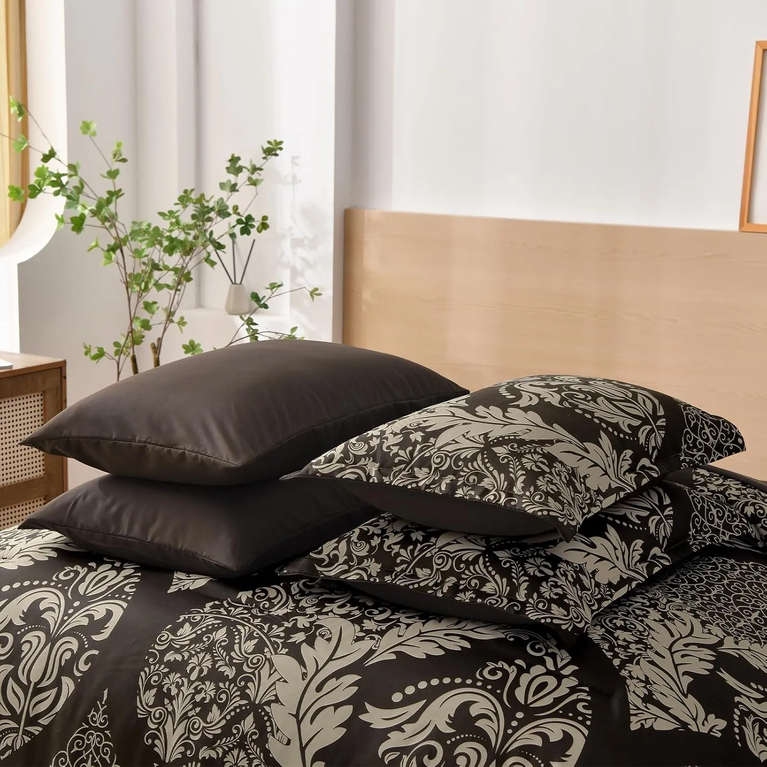 Anibedding Brown Comforter Set Queen Size,7 Pieces Bed in a Bag Bohemian Damask Comforter and Sheet Set, Soft Lightweight Microfiber Bedding Set for All Season (90"x90")