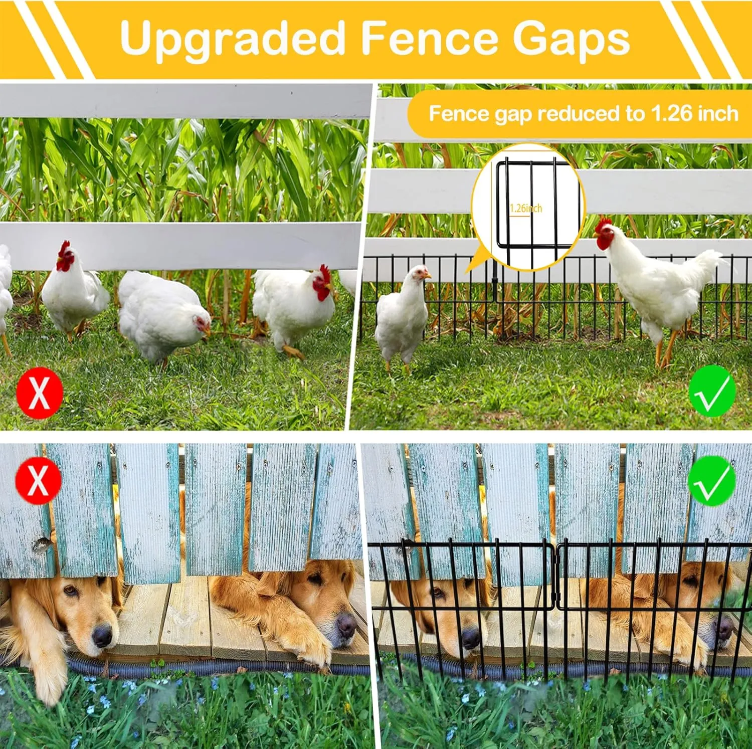 Animal Barrier Fence, 12In(H) x 28.00Ft(L) Upgrade 1.26 in gap Decorative Fences No Dig Fence for Rabbit and Dog, Rustproof Metal Wire Garden Fence Border for Garden Patio Landscaping,26 PCS