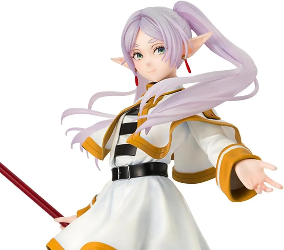 Anime Frieren Figure,Frieren Action Figure,20cm/7.87" Manga Figurine,Standing with Staff Battle Scene Character Model,PVC Desktop Decoration Statue Collectible Gifts