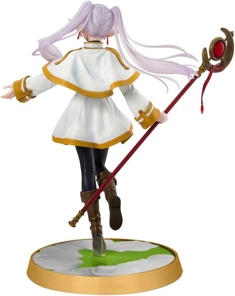 Anime Frieren Figure,Frieren Action Figure,20cm/7.87" Manga Figurine,Standing with Staff Battle Scene Character Model,PVC Desktop Decoration Statue Collectible Gifts