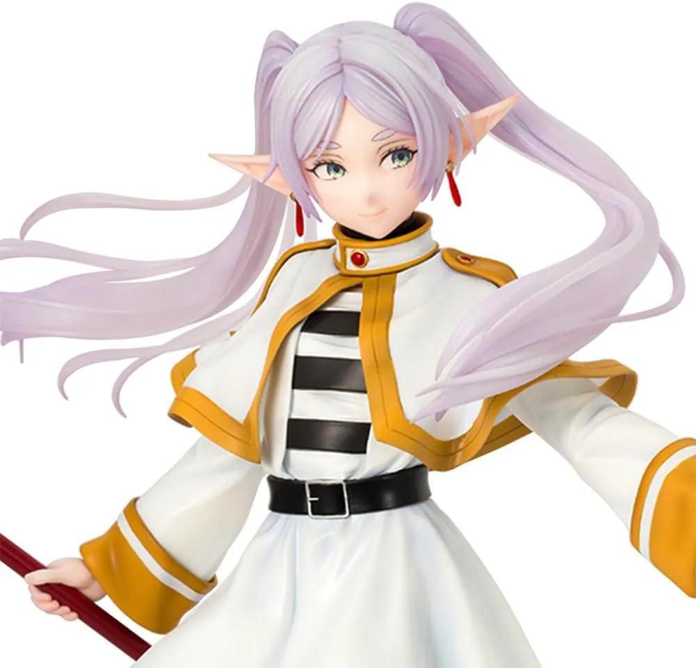 Anime Frieren Figure,Frieren Action Figure,20cm/7.87" Manga Figurine,Standing with Staff Battle Scene Character Model,PVC Desktop Decoration Statue Collectible Gifts