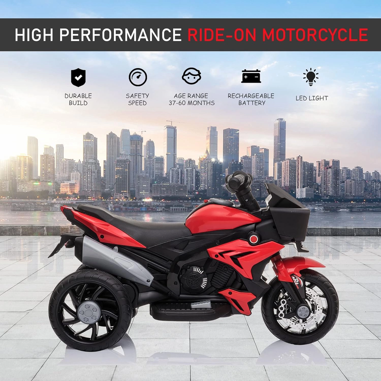 Aosom 6V Kids Motorcycle Toddler Ride-on Toy, High-Traction Battery-Operated Mini Electric Motorbike with Forward/Reverse Switch, Music, Headlights, Horn, Red