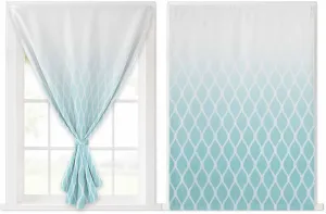 Aqua Ombre Stripe Self Adhesive Blackout Curtains with Tiebacks,Portable Rod Pocket Living Room Darkening Curtains,Modern Abstract Art Gradient Striped Thermal Insulated Windows Cover,59Wx84H