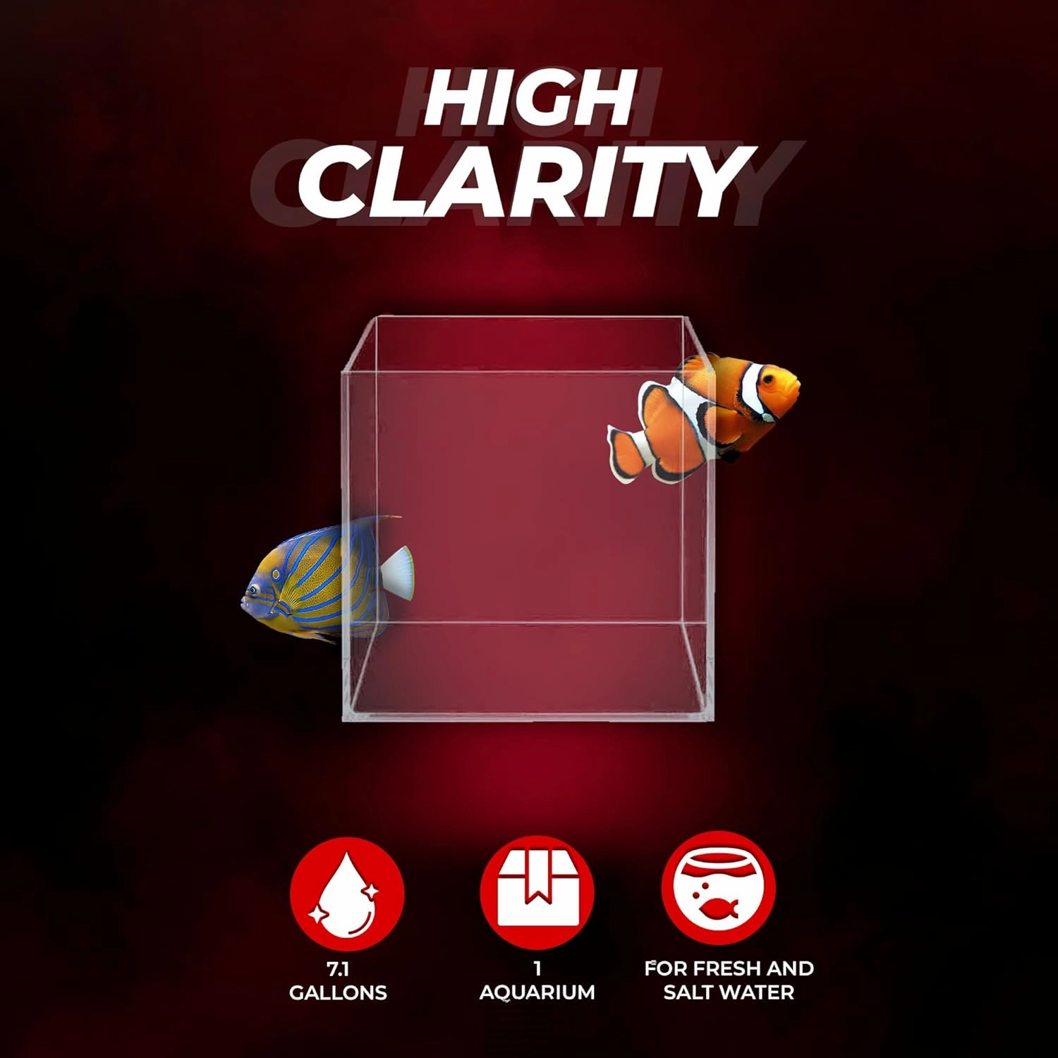 Aquatop High Clarity Low Iron Glass Cube Aquarium, 7.1 Gallon – 5mm Thick Glass – Slim Design – Ideal for Fresh & Saltwater – Desktop Tank with Silicone Sealing