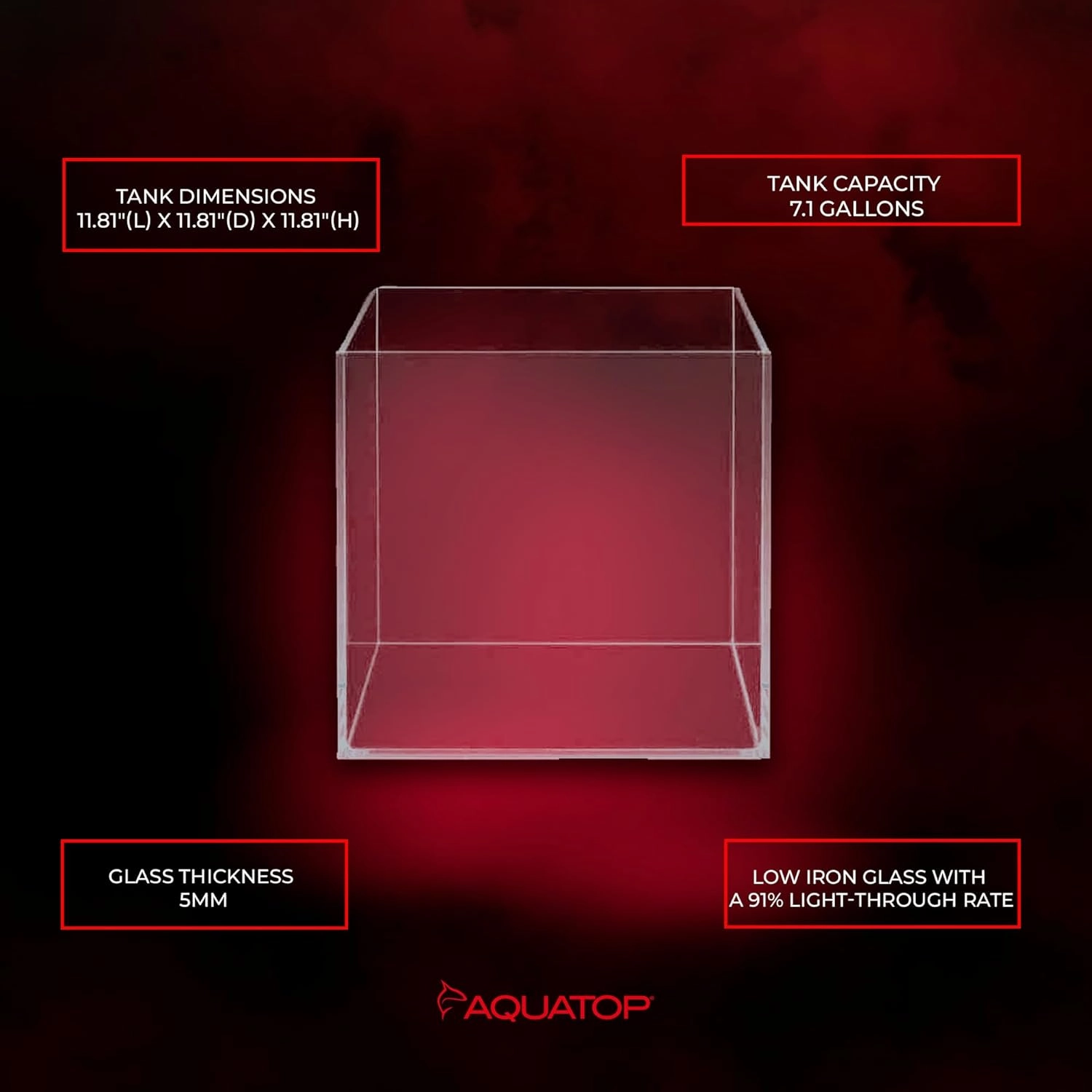 Aquatop High Clarity Low Iron Glass Cube Aquarium, 7.1 Gallon – 5mm Thick Glass – Slim Design – Ideal for Fresh & Saltwater – Desktop Tank with Silicone Sealing