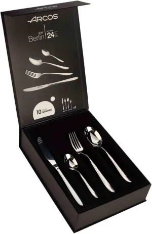 Arcos 24-Piece Flatware Set. Premium Stainless Steel Silver Cutlery Set with 6 Knives, 12 Spoons, and 6 Forks. All in One Monoblock Design