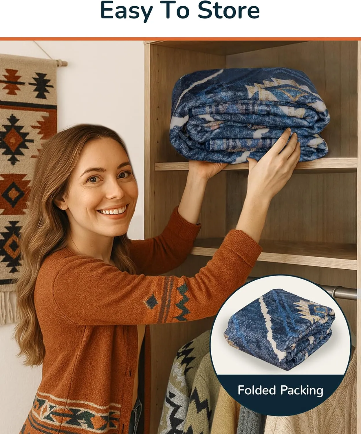 Area Rug 6x9 Rug Machine Washable Non-Slip Low Pile Print Pattern Western Rug for Living Room Bedroom Entryway-Darkblue