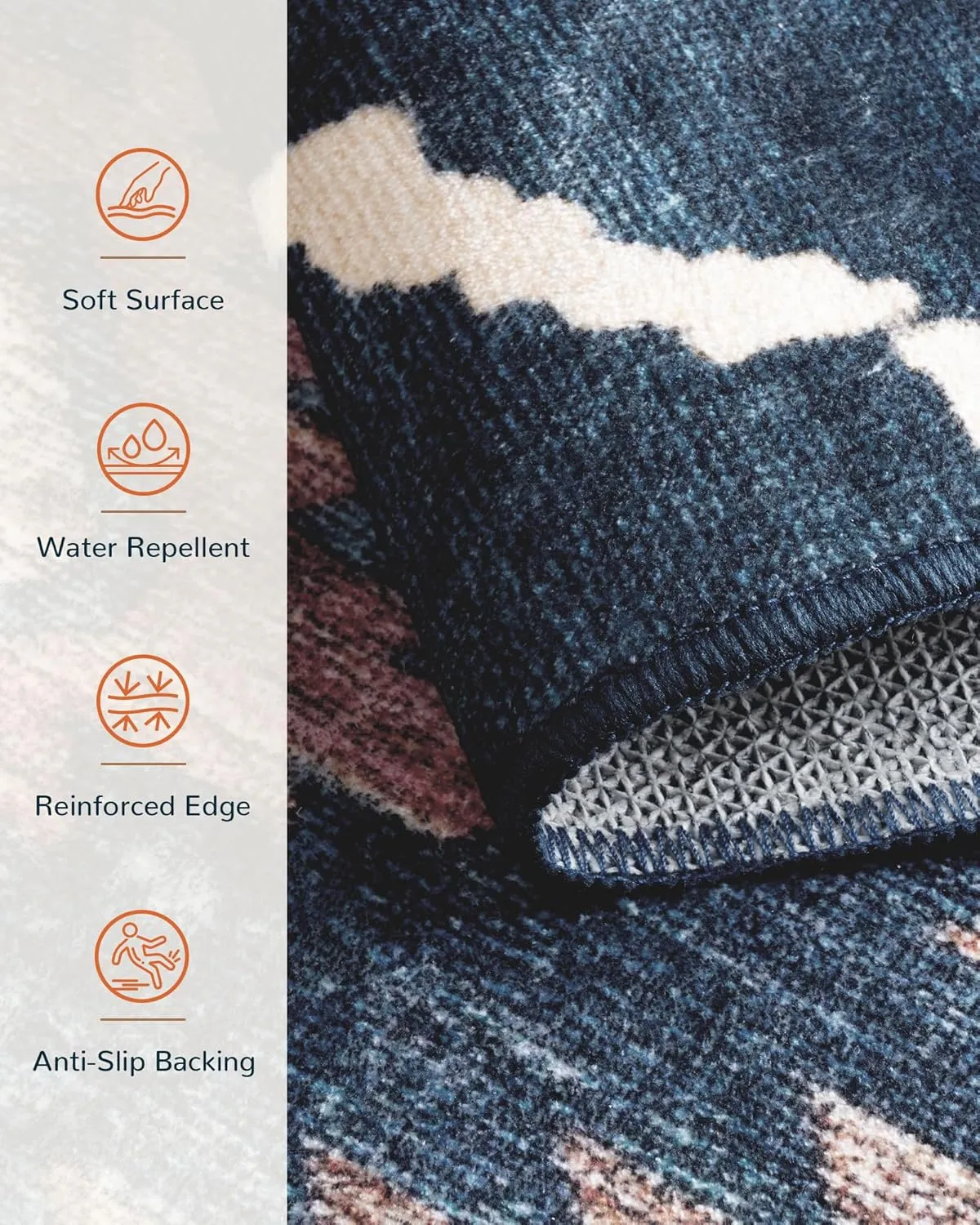 Area Rug 6x9 Rug Machine Washable Non-Slip Low Pile Print Pattern Western Rug for Living Room Bedroom Entryway-Darkblue