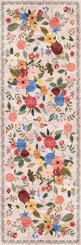 Area Rugs,Door Mat Indoor Entrance, 2x6 Washable Runner Rug Non Slip Soft Floral Carpet Runner for Hallways Kitchen Laundry Bedroom Bathroom(2 x 6, Beige Lawn)