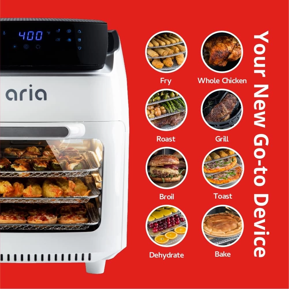 Aria 10 Qt. Touchscreen Air Fryer Oven with Premium Accessory Set and Recipe Book, White